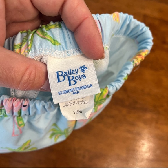 Bailey Boys blue green flamingo Tropical Print Kids swim trunks Shorts size 12 m - Picture 3 of 3